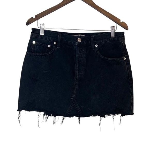 AGOLDE Quinn High Rise Black Denim Mini Skirt- Size 30 - Picture 3 of 11